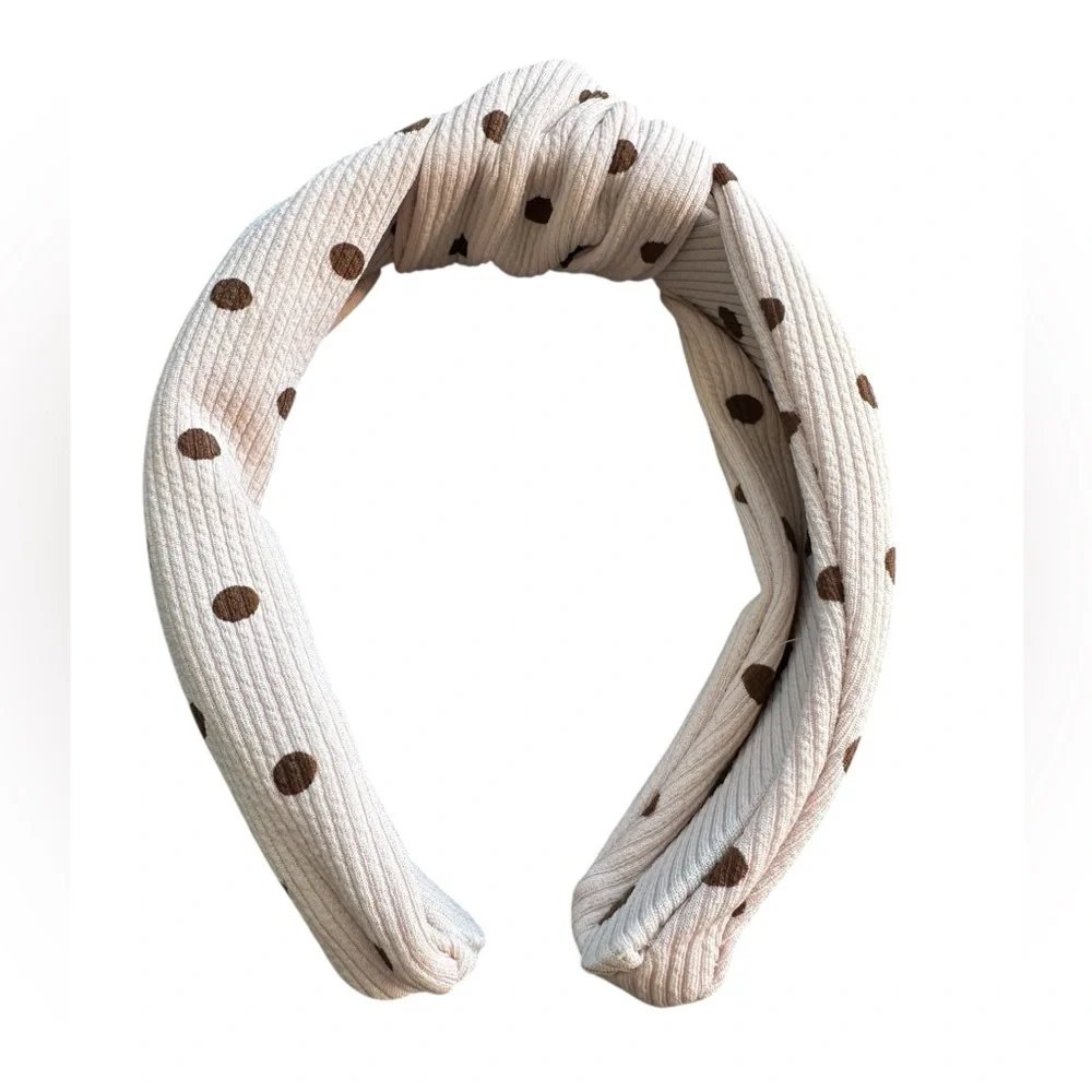 Neutral Tan and Brown Polka Dot Fabric Headband